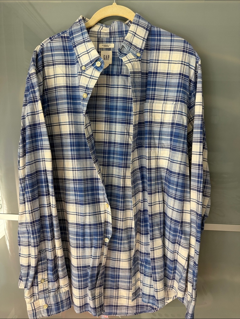 GAP Blue and White Plaid Button-Down Shirt